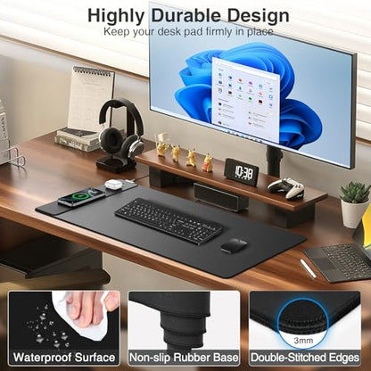 Magnetic Wireless Charging Mouse Pad, 31.5"x15.8" Large Gaming Desk Mat for Keyboard/Laptop, Non-Slip Base & 20W PD Adapter, Waterproof Ultra-Smooth Surface Mousepad for Gamer, Office & Home, Black - color: Black-31.5"x15.8"(with Wall Charger)
