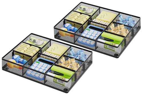 Marbrasse 2Pack Desk Drawer Organizer, Metal Mesh Drawer Organizer Tray with 5 Adjustable Compartments,Desk Organizers and Accessories for Home,Office,Kitchen,Makeup,Vanity (Black) - color: 2Pack Black