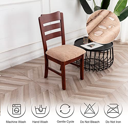Genina Waterproof Chair Seat Covers Dining Room Chair Covers Stretch Seat Cover for Dinning Room Chair Protector Slipcovers for Kitchen, Hotel (2, Flower Pattern-Khaki) - color: Flower Pattern-khaki