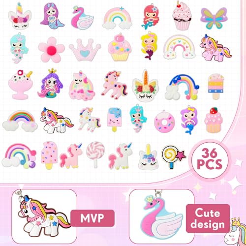 Batiyeer 36 Pack Pink Mermaid Unicorn Keychains Bulk, Cute Backpack Rainbow Key Chains, Sweet Birthday Party Favor Gifts Goodie Bag Stuffers for Valentines Party Decoration Supplies - style: Sweet