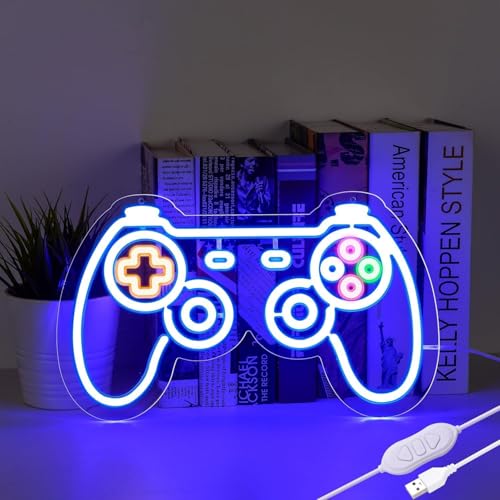 Gamer Neon Sign, Blue led neon lights with USB and Dimmer switch for boys room decor,Gaming neon sign for bedroom,man cave,wall decor,gamer decor - size: gamepad-blue