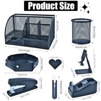 Black Desk Accessories, 24Pcs Office Supplies and Desk Organizers, with Tape Dispenser, Stapler, Staple Remover, Ect, Gift Box Packaging - color: Black