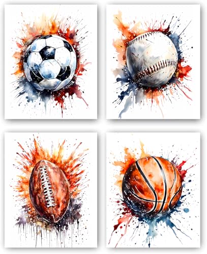 DXOAGXQ Sports Canvas Wall Art Boys Room Decor Rustic Football Baseball Basketball Soccer Wall Decor Sport Theme Posters Playroom Boys Bedroom Decor(8 x10 inches Unframed) - color: Unframed--Sports Canvas Wall Art Poster