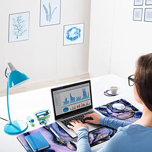 ARTSO Large Mouse Pad Ergonomic Keyboard Wrist Rest Support Combo, Memory Foam Gel Wrist Pad, Extended Desk Mat Protector, Non-Slip Desk Blotter, Purple Marble - color: Purple Marble