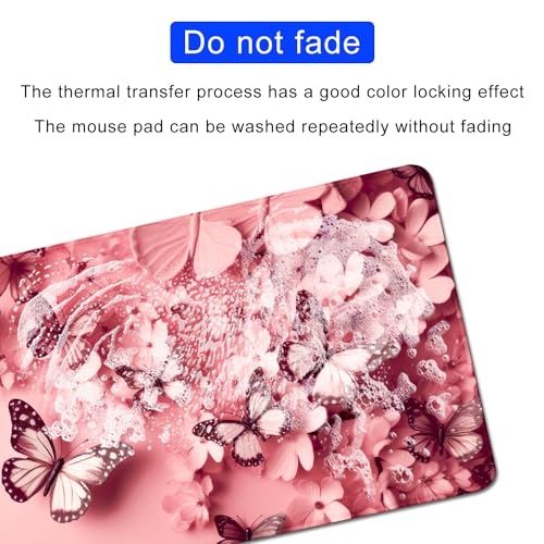 Pink Mouse Pad Desk Mat Butterfly Large Mouse Pads Desk Pad(27.5X11.8 in) | Long Mouse Pad Gaming mousepad Mouse Mat With Stitched Edge Non-Slip Rubber Base for Office Game Computer Keyboard Laptop - color: jjs o5