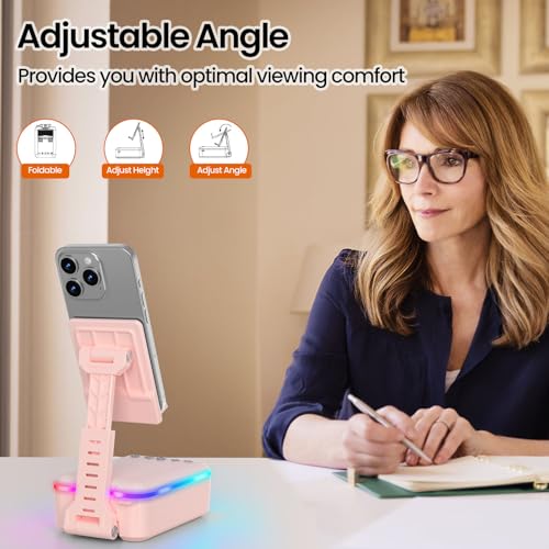 JTEMAN Gifts for Men Women,Cell Phone Stand with Bluetooth Speaker and LED Light,Cool Tech Gadgets,Unique Birthday Gifts for Men Husband Mom Dad-Pink - color: Pink