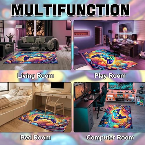 Game Area Rug Teen Boys Carpet, 3D Gaming Rugs Gamepad Controller Mat for Boys Girls Bedroom Playroom, Non-Slip Scrawl Style Gamer Rugs Children Gaming Area Rug (Scrawl Style 1, 79" x 59") - color: Scrawl Style 1, size: 4'11" x 6'7" (Rectangular)