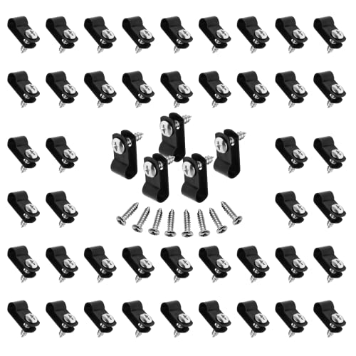 60pcs 1/4 Inch Nylon Cable Clamps, R-Type Wire Cable Clips with M4 Screws, Screw Mounting Cord Fastener Wire Conduit Clamp for Wire Management (Black) - color: Black, size: 1/4 inch/6.4mm
