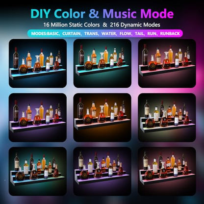 Led Lighted Liquor Bottle Display Shelf, 30 Inch 2 Tier Whiskey Rack, Support USB, Bar Stand with RF Remote & App Control, Illuminated Acrylic Lighting Shelves for Home Bar, Party - size: 30" 2 step