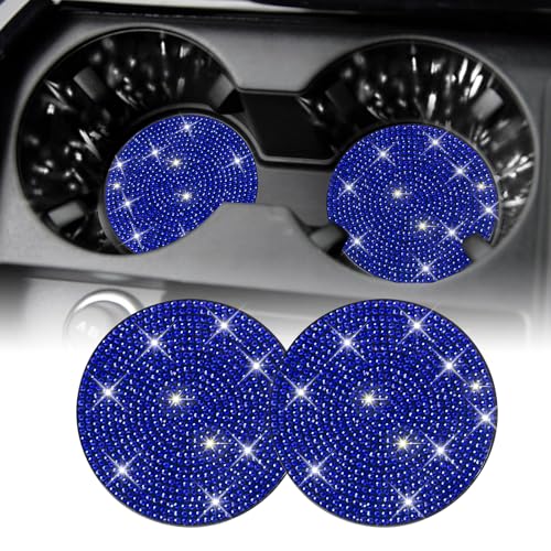 SINGARO Bling Cup Holder Coasters for Car, 2PCS Universal Non-Slip Cup Holder, Embedded Decorative Coasters, Shiny Crystal Car Interior Accessories Gifts for Women (Blue) - color: Blue, size: 2PCS