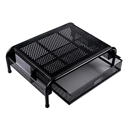 Mr. Pen- Metal Mesh Monitor Stand with Drawer | Computer Monitor Stand for Desk, with Storage, Monitor Riser with Storage, Desktop Monitor Stand