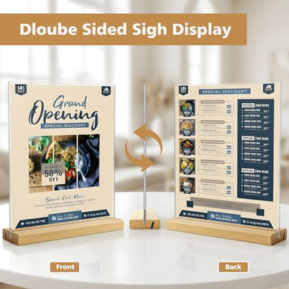 Comix 8.5x11 Acrylic Sign Holder with Wood Base 12 Pack Clear Table Display Stand Vertical or Slant Back Display for Wedding, Restaurant, Store, Office, Hotel - size: 12 Pack 8.5x11 inches (T/L)