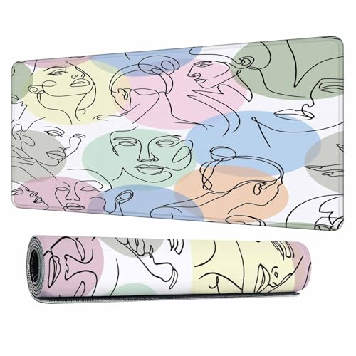 Abstract Women's Faces Gaming Mouse Pad Black Lines Drawing Large Full Desk Keyboard Mousepad for Computer,Home,Office 35.4"X15.7" - color: women's faces