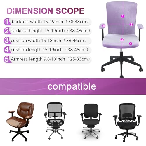 Tallew 4 Pcs Office Chair Covers Set Computer Universal Protective Stretchable Chair Seat Covers Desk Armrest Slipcovers Pads Office Cushion Backrest for Rotating(Purple) - color: Purple