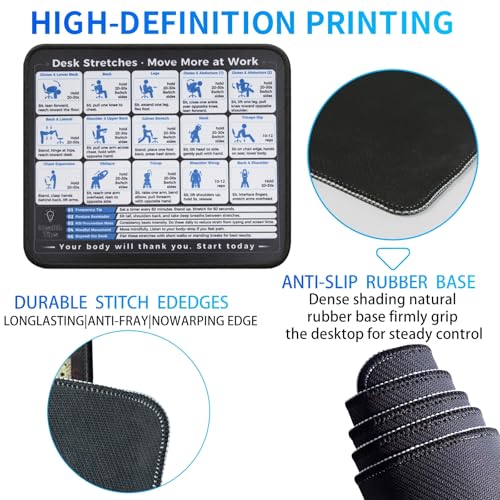 Desk Stretches Mouse Pad, Office Posture Exercise Guide Desk Mat, Non-Slip Smooth Mousepad for RSI Relief Remote Workers Gamers - color: Desk Stretches & Posture