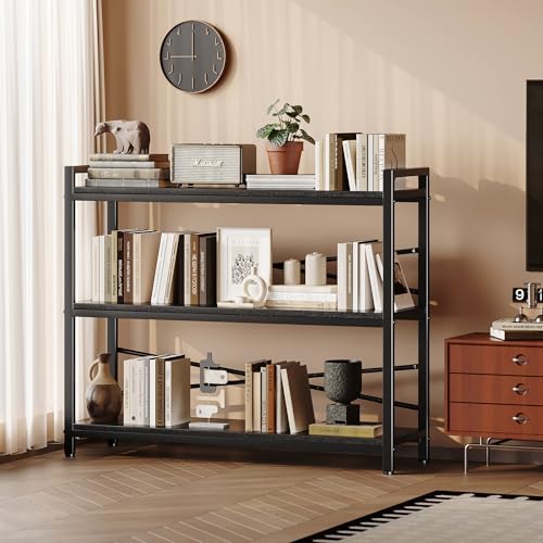 3 Tier Bookshelf 39.37" Width, Dorm Desk Hutch, Desk Shelf, Long Industrial Bookcase, Wooden Large Book Shelf for School Home Living Room Bedroom Office Storage(Black) - color: Black, size: 3 Tier - 39.4" W