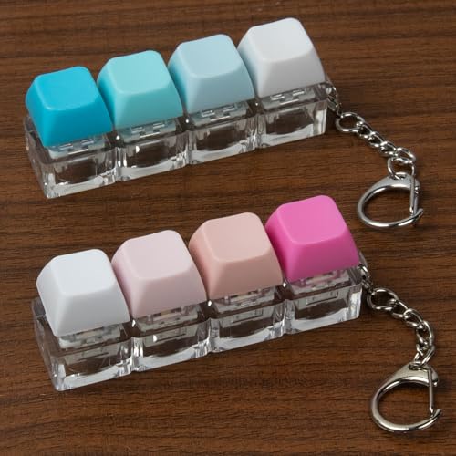 2 PCS 4-in-1 Keyboard Fidget Toy Keychain, Finger Clicky Button Toy Stress Relief Keychain with Swappable Keycaps, Mini Mechanical Key Fidget for Office Desk Focus Gifts (Blue Rose Pink White) - color: Blue Rose Pink White