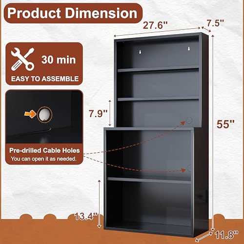 Media Storage Cabinet, Heavy-Duty Metal Record Player Stand with Open Display Shelves for LPs, CDs, Books & Audio Equipment, Modern DVD Shelf Organizer for Living Room, Home Office, Black - color: Black, size: Media Cabinet