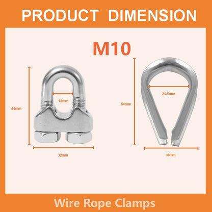 8 Pcs M10 Wire Rope Clamps Cable Clamps 4 Pcs 3/8" Wire Rope Thimble U Bolt Saddle Fastener 304 Stainless Steel Cable Clamps (M10, 8) - style: M10