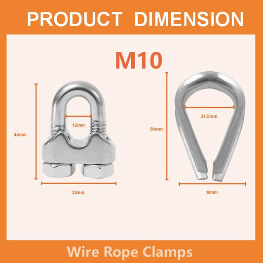 8 Pcs M10 Wire Rope Clamps Cable Clamps 4 Pcs 3/8" Wire Rope Thimble U Bolt Saddle Fastener 304 Stainless Steel Cable Clamps (M10, 8) - style: M10