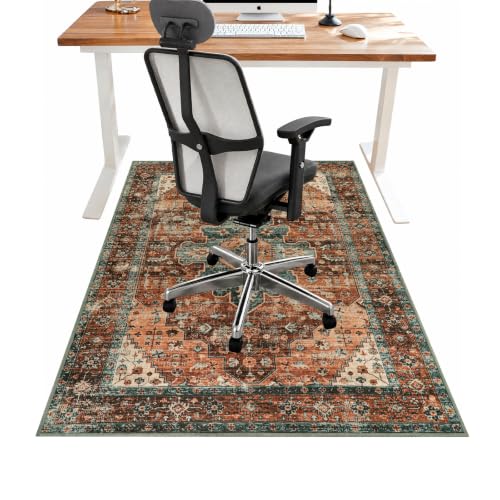 Anidaroel Office Chair Mat for Hardwood Floor/Tile Floor, 36"X 48" Desk Chair Mat for Hard Floors, Under Desk Rug Protector for Rolling Computer Gaming Chairs, Anti Slip Machine Wash Low Pile Carpet - color: Brick Red/Dull Teal, size: 36"x48"