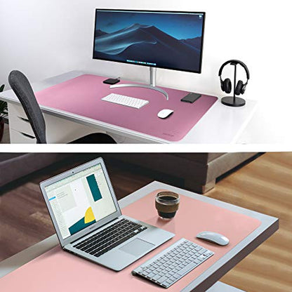 Purple/Pink Dual Sided PU Leather Desk Pad, Upgraded Sewing Laptop Mat, Waterproof Large Mouse Pad, Non-Slip Writing Kids Painting Mat Desk Blotter Protector for Office/Home 31.5"x15.8" (80x40cm) - color: Mauve Purple/Sakura Pink