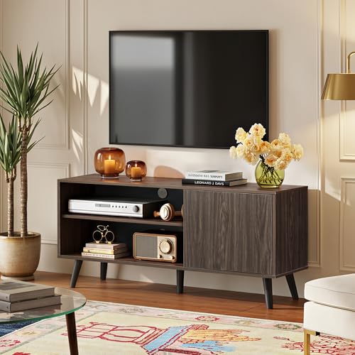 WLIVE TV Stand for 55 Inch TVs, Entertainment Center with Storage Cabinet, Mid-Century Modern TV Stands for Living Room, Media TV Console, Dark Walnut - color: Brown, size: 47 Inch