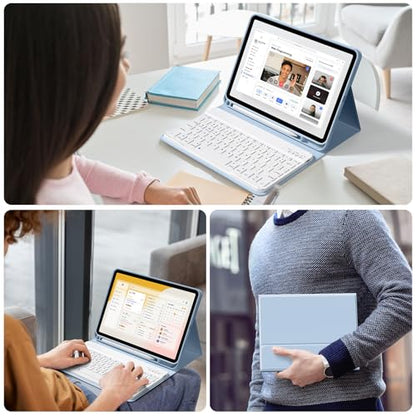 Keyboard Case for iPad (A16) 11th Gen 11 Inch 2025, iPad 10th Generation 10.9 inch 2022 with Pencil Holder, Wireless Keyboard and Slim Lightweight Soft Cover Auto Wake/Sleep, Blue - color: Blue
