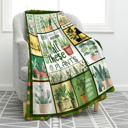 Jekeno Green Potted Plants Flowers Blanket Floral Gifts for Women Kids Girls Mom Wife Sister Female Friends Birthday Christmas Halloween Easter Decor Home Bedroom Living Room Throw Blanket 50"x60" - color: Green Red Orange, size: 50"x60"