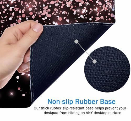 Gaming Mouse Pad, Large Non-Slip Rubber Base Mousepad, Keyboard Mouse Mat, Desk Pad with Stitched Edges, 35.4x15.7inch, Rose Gold Falling Particles Patterm - color: Rose Gold Falling Particles Patterm, size: 35.4L x 15.7W inches