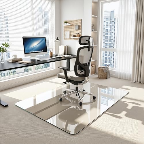 Antok Tempered Glass Chair Mat, 46"x55" Office Chair Mat for Carpet & Hardwood Floors, Heavy Duty 1/5" Desk Chair Mat for Smooth Rolling at Home or Office - size: 46"x55"