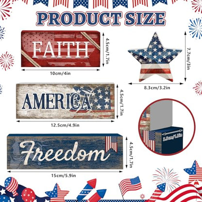 Britimes 4 Pcs Patriotic Independence Day Tiered Tray Decor Set, 4th of July Table Sign Farmhouse Red White Blue Rustic Wooden Block Stack Sign Memorial Day Decorations for Home Office (Star) - style: Star