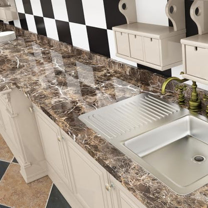 Livelynine 24 Inch Wide Countertop Contact Paper Brown Marble Wallpaper for Kitchen Counter Top Peel and Stick Countertops Waterproof Granite Vinyl Wrap Work Tops Bathroom Furniture Table Desk Cover - size: 24" x 197"