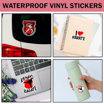 SODAVA (15Pcs-3in) Funny Karate Sticker Pack, Martial Arts Quotes Decals, Black Belt Kenpo Karate Humor Stickers, Vinyl Waterproof Stickers for Laptop, Water Bottle, Notebook, Phone, Car - color: Karate