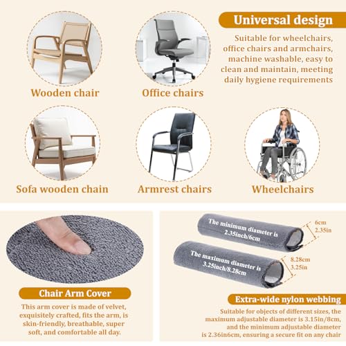 Wheelchair Armrest Pads, 2 Pcs Widened Wheelchair Armrest Covers Self Adhesive Strips Wheelchairs Accessories Adults Soft Wheel Chair Arm Rest Pads for Wheelchairs Office Chairs, Wicking