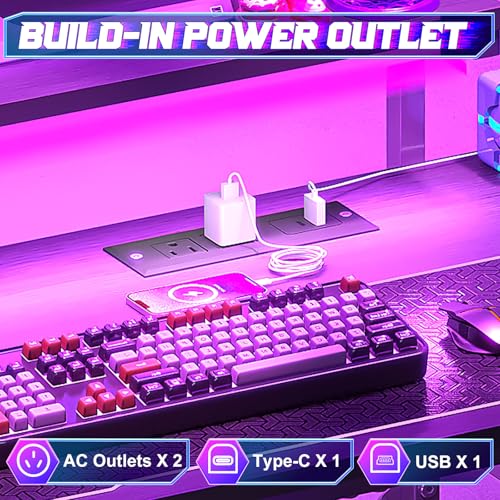 X-cosrack 33.5" Small Gaming Desk with LED Lights & Power Outlets, Compact Computer Desk with Monitor Stand & CPU Stand, Gamer Table with Storage Drawer, Side Hooks for Home Office, Bedroom, Black - size: 33.5" Black