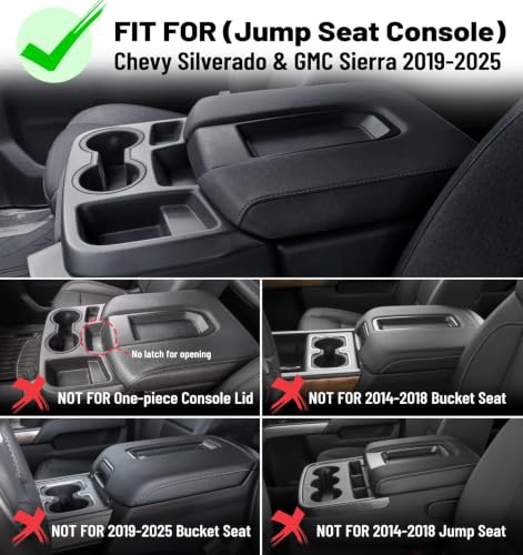 Sinvanho Center Console Cover for Chevy Chevrolet Silverado/GMC Sierra 2019-2026, PU Leather Armrest Box Middle Console Cover Protector Pad, Truck Interior Accessories (Split Bench Jump Seat Only) - style: Split Bench Seat 2019+