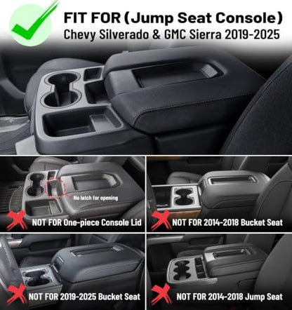 Sinvanho Center Console Cover for Chevy Chevrolet Silverado/GMC Sierra 2019-2026, PU Leather Armrest Box Middle Console Cover Protector Pad, Truck Interior Accessories (Split Bench Jump Seat Only) - style: Split Bench Seat 2019+