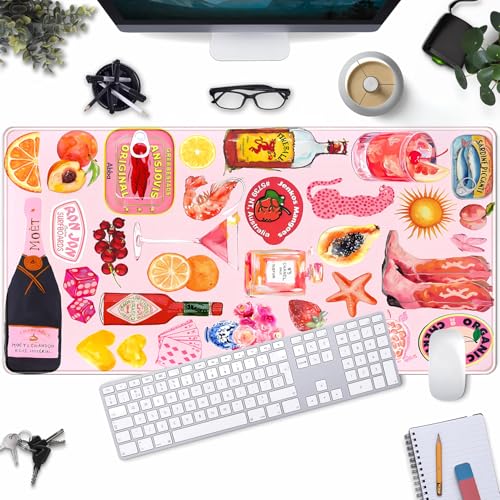Pink Cute Desk Mat Kawaii Aesthetic Keyboard Pad, Holiday Style Deskpad Mat Gaming Large Mouse Pads for Desk, Large Mouse Pad Strawberry Desk Mat Accessories for Women Desk Decor 31.5" X 15.7" - color: Holiday Pink Game