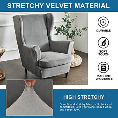 KRFOONN Wingback Chair Cover Slipcovers 2 Piece Stretch Velvet Plush Wing Chair Covers Slipcovers Wingback Sofa Covers Armchair Covers Furniture Protector for Living Room, T15 - color: Color T15