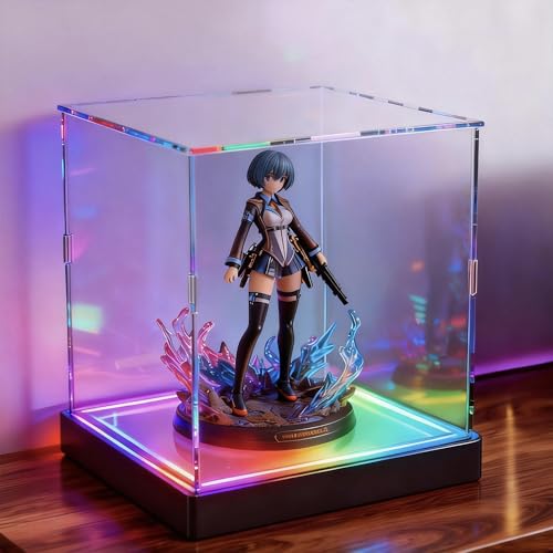 Light Up Acrylic Display Case with RGBW LED Lights, USB Powered with Switch Panel & App Control, Clear Collectible Display Box for Figures, Artworks , Collectables & Trophy, 8x8x8 Inch - size: 8''(L) x 8''(W) x 8''(H)