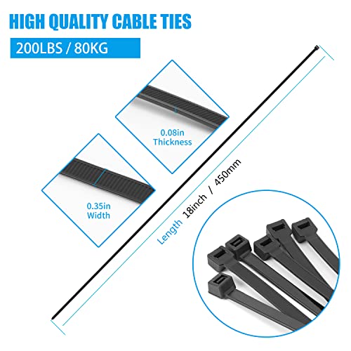 Armpow 18 inch Black Zip Ties Heavy Duty 100 PACK, 220 LBS Ultra Exclusive Strong Plastic Wire Ties, Large Cable Ties Extra Long Tie Wraps, Indoor and Outdoor UV Resistant - color: Black, size: 18 inch