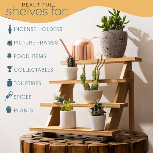 4-Tier Wood Cupcake Stand, Durable & Easy to Assemble Cupcake Holder, Collapsible Display Risers w/ Non-Slip Pads, Rustic Dessert Display Stands for Baby Shower Decorations, Vendor Fairs & More