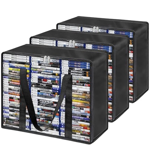 DVD Blu ray Storage Bag 3 Pack, Hold 210 DVDs or 270 Blu-Rays, Clear Easy Find Media Organizer with Reinforced Handle for Video Games, Movies, VHS Tapes - size: 3 * Regular Bags