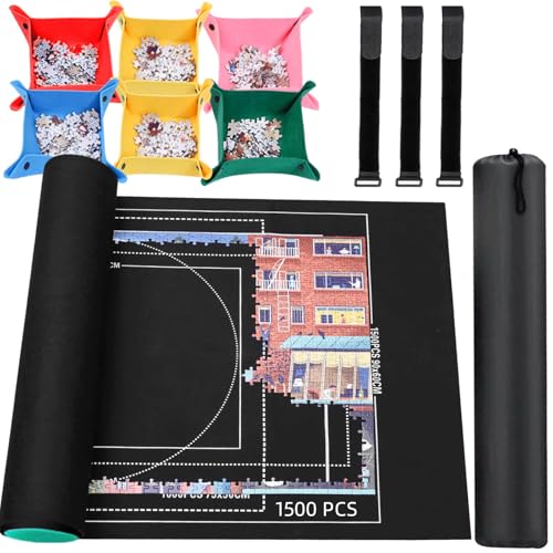 Jigsaw Puzzle Mat Roll Up - 1500 1000 500 Pieces Puzzel Matte, Black Roll-Up Puzzles Mats Felt Save Trays for Sorting Table Board Clear Sheets, Frame Keeper Storage Accessories for Adults - size: 500-1500 Pieces