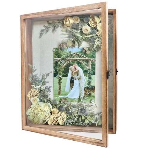 GraduatePro Shadow Box Frame 13x16 Display Case with Linen Back, Real Glass Window Door with Hinge, Picture Frame Wedding Bouquet Memorabilia Medals Photos Memory Box for Keepsakes, Carbonized Black - color: Carbonized Black, size: 13"x16" (33x40 cm)