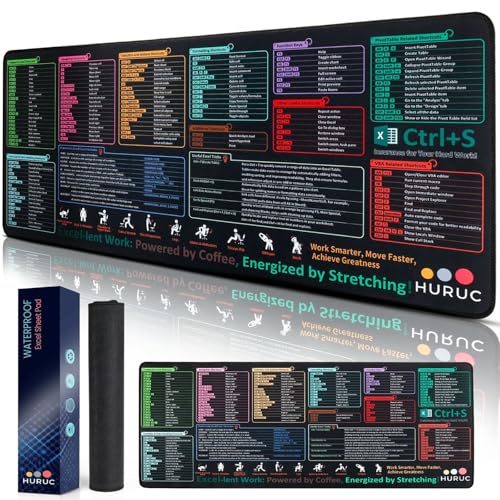 HURUC Excel Cheat Sheet Desk Pad – XL Excel Mouse Pad with Shortcut Keys & Formulas | 31.5"x11.8" Waterproof Non-Slip Desk Mat, HD Print, Stitched Edges for Work & Gaming - color: medium(31.5L x 11.8W)