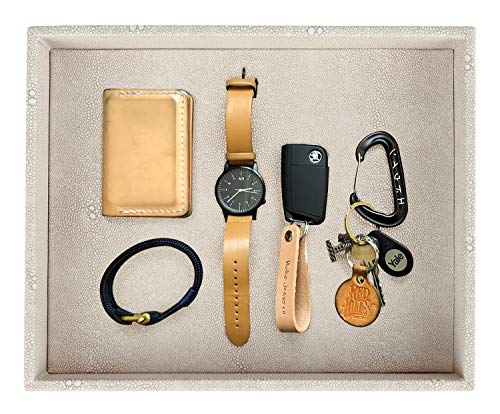 HofferRuffer Elegant Desktop Organizer, Vanity Tray, Bathroom Storage Tray Holder, Dresser Jewelry Tray, Change Coin Key Watch Catchall Tray, 10.2 x 8.4 x 1.8 inches (Light Grey Faux Leather Shagreen) - color: Light Grey Shagreen, size: 10.2" x 8.4" x 1.8