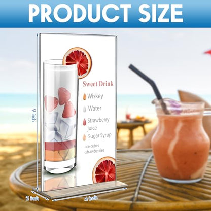 Thyle 20 Pack Acrylic Sign Holders 4"x9",Clear Table Menu Display, Double Sided Plastic Flyer Display Stand for Restaurant Menu, Price Sign, Deli, Office, Counter, Easy to Insert and Change