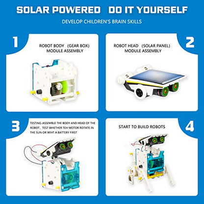 STEM 13-in-1 Solar Power Robots Creation Toy, Educational Experiment DIY Robotics Kit, Science Toy Solar Powered Building Robotics Set Age 8-12 for Boys Girls Kids Teens to Build - color: White1
